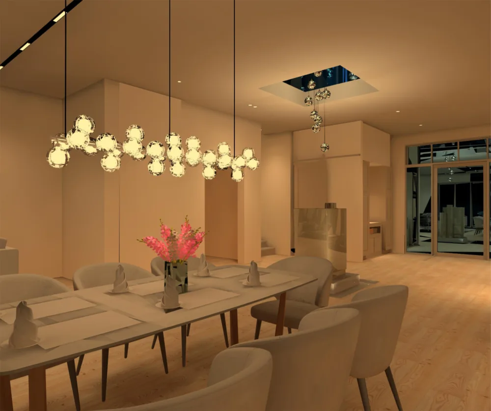 Dining, rendered as the lighting will look