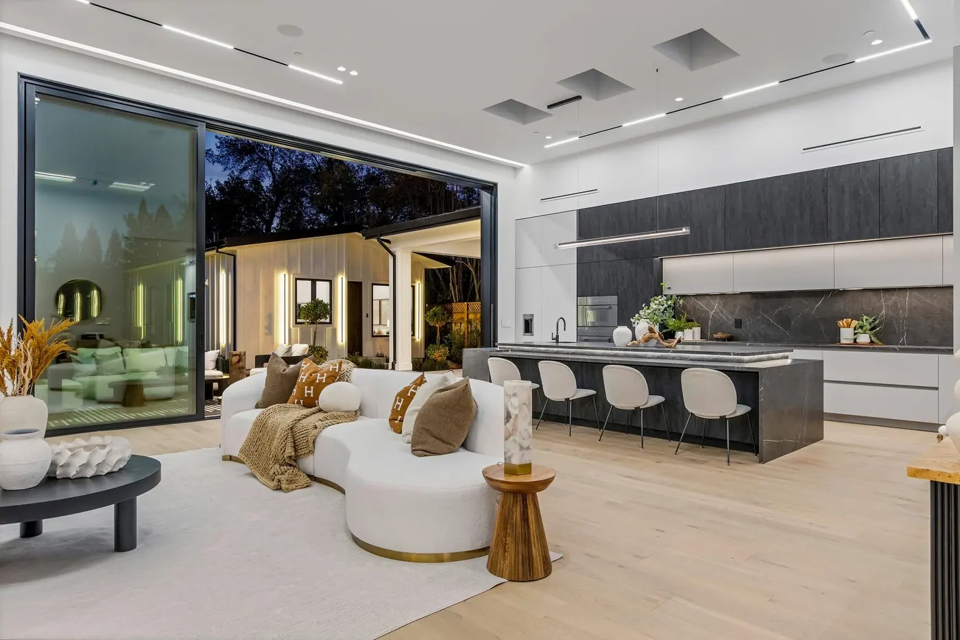 Living space opening through to the kitchen